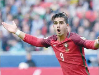  ?? — AFP ?? Portugal’s forward Andre Silva reacts after being fouled in the penalty area during the 2017 Fifa Confederat­ions Cup third place match between Portugal and Mexico at the Spartak Stadium in Moscow.