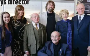  ??  ?? Patrick Brendan O’Neill (centre at back) and the late Mons Ó Fiannachta (seated) with President Michael D and Sabina Higgins, Patrick’s father Donal and family members at the Irish premiere of The Uncountabl­e Laughter of the Sea - which is to screen in...
