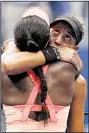  ?? AP/ANDRES KUDACKI Madison Keys ?? hugs Sloane Stephens after Saturday’s match. “Sloane is truly one of my favorite people,” Keys said.