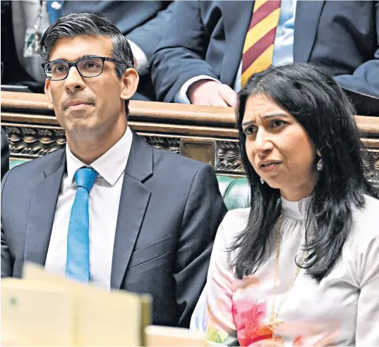  ?? ?? Rishi Sunak appears to have made a pragmatic decision to keep faith with Suella Braverman, his Home Secretary, to avoid conflict with the Right wing of his party