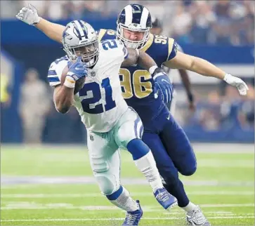  ?? Brad Loper Fort Worth Star-Telegram ?? RAMS LINEBACKER Matt Longacre, who has four sacks, chases down Dallas running back Ezekiel Elliott.