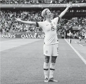  ?? Alessandra Tarantino / Associated Press ?? Forward Megan Rapinoe, who has five goals for the United States in this Women’s World Cup, feels more energized by those who support her than by those who troll her social activism.