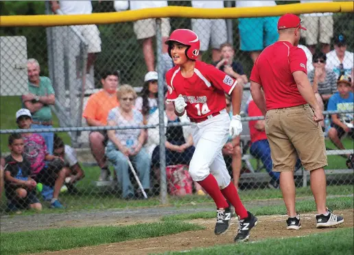  ?? Photos by Ernest A. Brown ?? The Cumberland American Major Division All-Star team received a pair of home runs from Joey Cote (27) and a solo blast from Dante Figueira (above), but Cranston Western overcame a four-run deficit to earn a 9-6 seven-inning win Friday night to force...