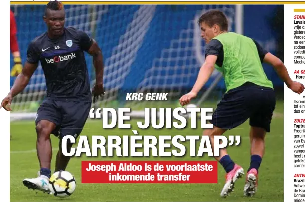  ?? FOTO JEFFREY GAENS ?? Een beetje onwennig nog, maar Joseph Aidoo traint al mee met Genk.