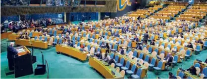  ?? Associated Press ?? Walid Al Moualem addresses the 73rd session of the United Nations General Assembly in New York on Saturday.