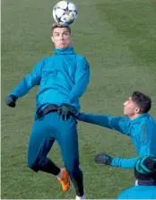  ?? — AP ?? Real Madrid’s Cristiano Ronaldo at a practice session in Madrid on Tuesday.