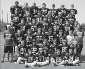  ?? MARK HUMPHREY ENTERPRISE-LEADER ?? Prairie Grove seventh-grade 2012 football team (not in order): 4 Clay Spinks, 7 Rex Helmer, 8 Colin Bryant, 10 John David Elder, 12 Ben Beason, 14 Derek Pearson, 15 Jacob Pruett, 20 Nathan Duplamti, 21 Garrett Doss, 22 Zac Perdue, 23 Dermarkus Cooper,...