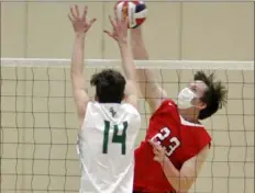  ?? Ken Wunderley/Tri-State Sports & News Service ?? Peters Township is off to a 3-0 start in WPIAL Class 3A Section 1. The Indians are led by Brian Sullivan (23), a 6-foot senior outside hitter.