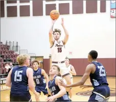  ?? Mark Ross/Special to Siloam Sunday ?? Siloam Springs junior Dalton Newman shoots over the Springdale Har-Ber defense during Tuesday’s game at Panther Activity Center. Har-Ber defeated Siloam Springs 50-48.