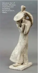  ??  ?? Wanderer by L.T. Gadaev (Russia), chamotte and modeling, 62×24.5×22cm, 1980s.