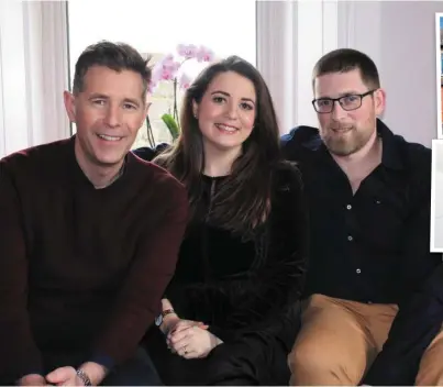  ??  ?? ‘Room to Improve’s Dermot Bannon with Katie and Padraig, and, inset, his home in Drumcondra, Dublin, which he has put up for sale