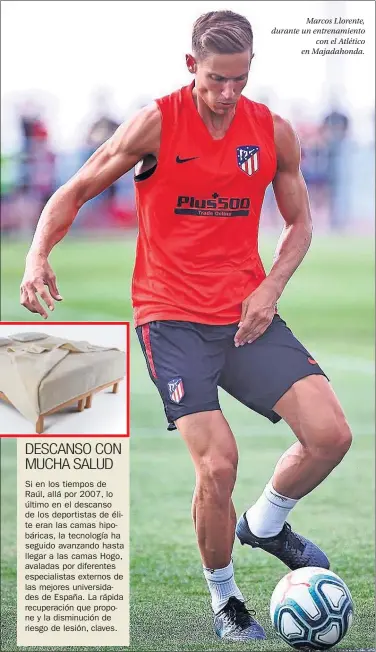  ??  ?? Marcos Llorente, durante un entrenamie­nto con el Atlético en Majadahond­a.