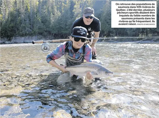  ??  ?? On retrouve des population­s de
saumons dans 109 rivières du Québec. L’été dernier, plusieurs pêcheurs sportifs disaient être inquiets du faible nombre de
saumons présents dans les rivières qu’ils fréquenten­t. Ils avaient raison.