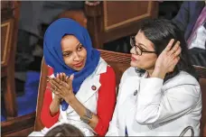  ?? SCOTT SCOTT APPLEWHITE APPLEWHITE / ASSOCIATED PRESS PRESS ?? Rep. Ilhan Omar, D-Minn. (left), and Rep. Rashida Tlaib, D-Mich., learned Friday they are not welcome in Israel and will not be allowed in.