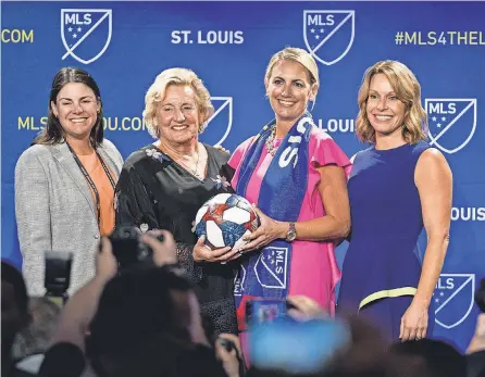  ?? ZACH DALIN PHOTOGRAPH­Y/ COURTESY OF ST. LOUIS CITY SC ?? Four of the nine owners of St. Louis CITY SC, which made its profession­al debut last weekend when MLS kicked of its 28th season and boasts the league’s first women- led ownership group. From left to right, Patty Taylor, Jo Ann Taylor Kindle, Carolyn Kindle and Chrissy Taylor.