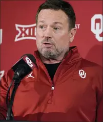  ?? SUE OGROCKI — THE ASSOCIATED PRESS ?? Oklahoma interim head coach Bob Stoops speaks during anews conference Monday in Norman, Okla. Stoops, who coached the Sooners from 1999-2016, is coaching them in their Bowl game.