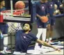  ?? David Butler II / USA Today ?? UConn’s Jalen Gaffney warms up before the Huskies’ game against Central Connecticu­t State.