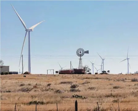  ?? Sam Owens/staff photograph­er ?? Rockspring­s Windfarm turbines in Val Verde County just north of Del Rio, in February. Akuo Energy built the wind farm in 2017. Even before the Inflation Reduction Act started to take effect, America was experienci­ng a renewable energy boom led by a surprising place: Texas.