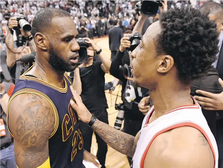  ?? — THE CANADIAN PRESS FILES ?? LeBron James and the Cleveland Cavaliers will make one appearance in Toronto this season when they visit DeMar DeRozan and the Raptors on Jan. 11.