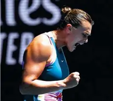  ?? — Reuters ?? Belarus’ Aryna Sabalenka reacts during her quarter final match against Croatia’s Donna Vekic.