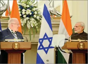  ??  ?? Israel’s President Reuven Rivlin addressing a joint press conference with Prime Minister Narendra Modi during his visit to India in November, 2016.