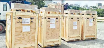  ?? GDI ?? The 11 X-ray scanners arrive at Sihanoukvi­lle Autonomous Port on May 4.