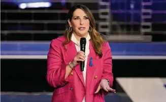  ?? Rebecca Blackwell/Associated Press ?? Republican National Committee Chair Ronna McDaniel, shown at the Nov. 8 debate, speaks Friday to party leaders in Nevada amid far-right demands to declare Donald Trump the nominee.