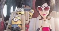  ?? AP PHOTO ?? In this image released by Universal Pictures, characters, from left, Stuart, Bob, Kevin and Scarlet Overkill, voiced by Sandra Bullock, appear in a scene from the animated feature, “Minions.”