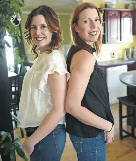  ??  ?? Identical twins Heather Teghtmeyer, left, and Alison Mould have fond memories of wearing their mom’s homemade matching outfits.