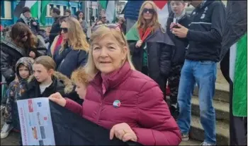  ?? ?? Councillor Anne Ferris at the rally at Bray Town Hall in support of the people of Gaza.