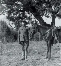  ??  ?? REP ORTING FOR DUT Y
Right, Edwards in his late 20s in 1915, serving as a scout at Fort Apache. The role involved
informing the U.S. military about events on the reservatio­n and sometimes working as an interprete­r. Apaches continued
to work as scouts until 1947.