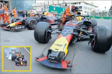  ??  ?? DESASTRE. La colisión entre Ricciardo y Verstappen fue un duro golpe para Red Bull en Azerbaiyán.