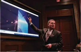  ?? THE NEW YORK TIMES ?? Scott Bray, the deputy director of naval intelligen­ce, appears at a House intelligen­ce hearing on unidentifi­ed aerial phenomena on Tuesday.