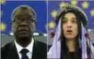  ?? CHRISTIAN LUTZ — THE ASSOCIATED PRESS FILE ?? The combo of file photos shows Dr. Denis Mukwege, from the Democratic Republic of Congo, left, and Nadia Murad of Iraq, as they both address the European parliament in Strasbourg, France.