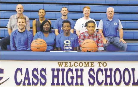  ??  ?? Recent Cass High School graduate Mark Chester (seated, second from left) signed his letter of intent on Thursday, May 31 to play basketball for Georgia Northweste­rn Technical College. Also on hand for the ceremony in the school’s gym was (from left)...