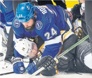  ?? MARK BLINCH NHLI VIA GETTY IMAGES ?? After being released by the Sabres, defenceman Zach Bogosian found a new lease on life with the Lightning, where he contribute­d to a Stanley Cup run with his toughness and grit.