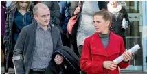  ?? PHOTOS: FAIRFAX NZ ?? Accident victim Ben Appleton and his mother leave the Christchur­ch District Court after an appearance by drink-driver Sarah Jane Arrow.