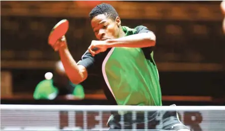  ??  ?? Nigerian young table tennis sensation, Olajide Omotayo in action during a match. He wants to spring surprises at this year's ITTF Nigerian Open in Lagos.