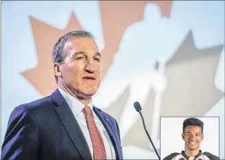  ?? CP PHOTO ?? Canadian junior hockey team head coach Tim Hunter announces the players invited to the team’s selection camp Monday in Calgary.