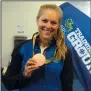  ?? NEWS PHOTO RYAN MCCRACKEN ?? Medicine Hat product Kirsti Lay brought her cycling team pursuit bronze medal form the 2016 Olympic Summer Games in Rio de Janeiro to the Family Leisure Centre for RBC Training Ground on Saturday morning.