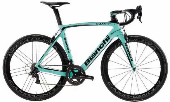  ??  ?? THE SPEC Model Bianchi Oltre XR4 Groupset Campagnolo Super Record Deviations Campagnolo Super Record Direct Mount brakes Wheels Campagnolo Bora Ultra 50 tubular Finishing kit Vision Metron 5D Aero bar/ stem combo, Bianchi Carbon Aero seatpost, Fizik...