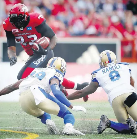 ?? AL CHAREST ?? Stampeders running back Jerome Messam, above, has plenty of respect for Winnipeg Blue Bombers counterpar­t Andrew Harris. The former B.C. Lions roommates will battle each other on Thursday night at Winnipeg’s Investors Group Field. “We have a good...