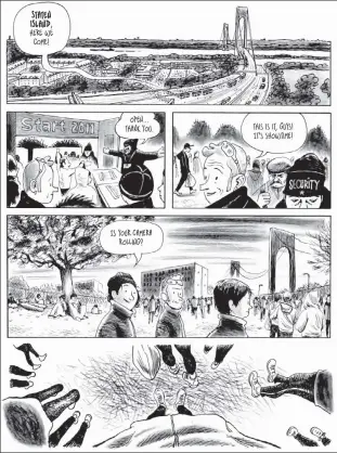  ??  ?? ‘GRAPHIC’ DETAILS: Sebastien Samson’s graphic novel “My New York Marathon” (inset), out in English this week, depicts his running the race in 2011 despite a lack of training.