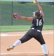  ?? Scott Herpst, file ?? Brianna Goldsmith goes into her wind-up during a game earlier this season. Goldsmith and the Ridgeland Lady Panthers swept Southeast Whitfield in a region series last week.