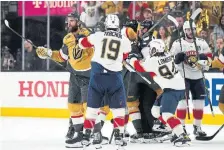 ?? JOHN LOCHER THE ASSOCIATED PRESS ?? The Panthers took three misconduct­s after a late scuffle against the Golden Knights in Game 1 on Saturday in Las Vegas.