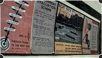  ?? JACKSON HOWELL/ ?? Posters on the wall on Platform 1 at Aldwych station. These are not original, but were in fact put up for a wartime film shoot at the station.