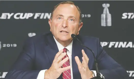  ?? BRUCE BENNETT/GETTY IMAGES FILES ?? Commission­er Gary Bettman and the NHL are facing a number of difficult decisions if and when players return to the ice to finish this season.