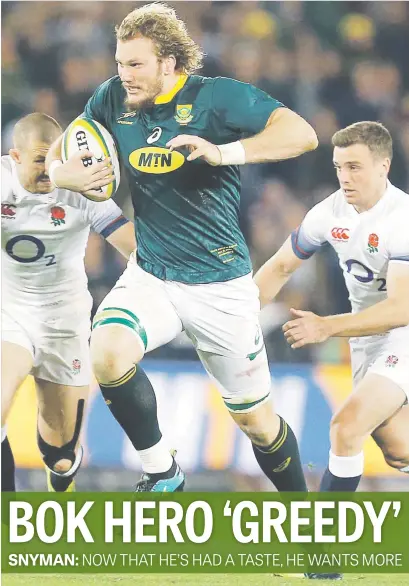  ?? Picture: EPA-EFE ?? GREAT START. Springbok lock RG Snyman announced himself with a brilliant display in his debut Test against England on Saturday.