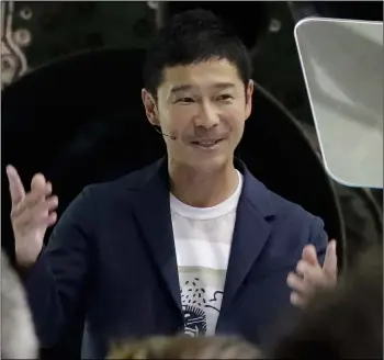  ?? AP PhoTo/ChrIS CArlSon ?? Japanese billionair­e Yusaku Maezawa speaks after SpaceX founder and chief executive Elon Musk announced him as the person who would be the first private passenger on a trip around the moon, on Monday in Hawthorne, Calif.