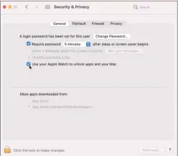  ??  ?? Under the General tab you’ll see ‘Use your Apple Watch to unlock apps and your Mac’. Make sure it’s checked.